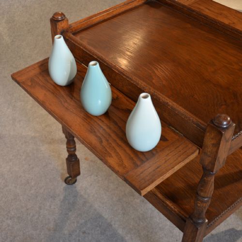 fig 2. Antique Serving Tea Trolley Oak Edwardian Vintage Butlers Serving Buffet c1910