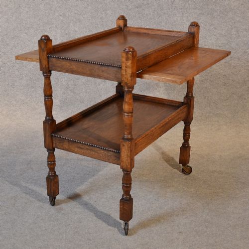 fig 3. Antique Serving Tea Trolley Oak Edwardian Vintage Butlers Serving Buffet c1910