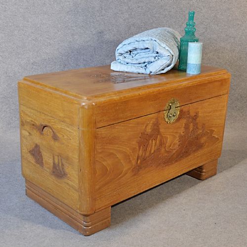 Antique Camphor Wood Blanket Box Chest Storage Trunk Coffer Oriental Art Deco
