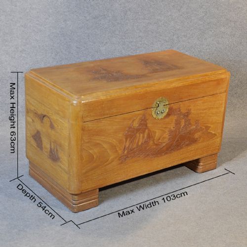 fig 1. Antique Camphor Wood Blanket Box Chest Storage Trunk Coffer Oriental Art Deco