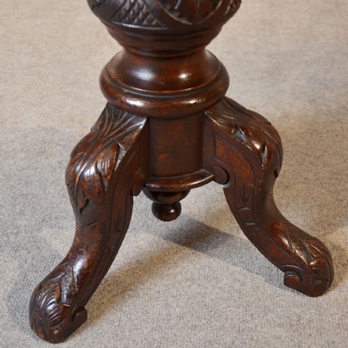 fig 2. Antique Music Piano Stool Leather Button Adjustable Seat English Victorian c1880