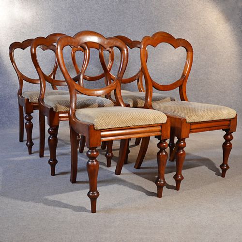 fig 2. Antique Set Six 6 Dining Chairs Quality English Victorian Balloon Back c1860
