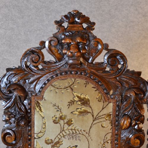 fig 2. Antique Chair Oak Tall Carved Lions Mask Victorian English Throne Seat c1850