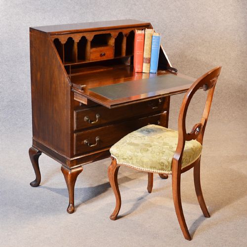 Antique Bureau Writing Desk Mahogany English Edwardian Queen Anne Quality C1910