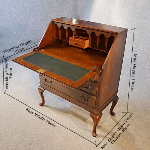 fig 1. Antique Bureau Writing Desk Mahogany English Edwardian Queen Anne Quality c1910