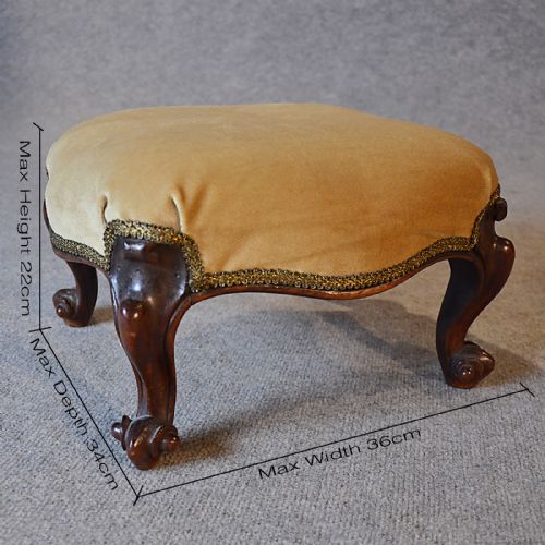 fig 1. Antique Stool Small Footstool Upholstered Gout Foot Rest English Victorian c1860