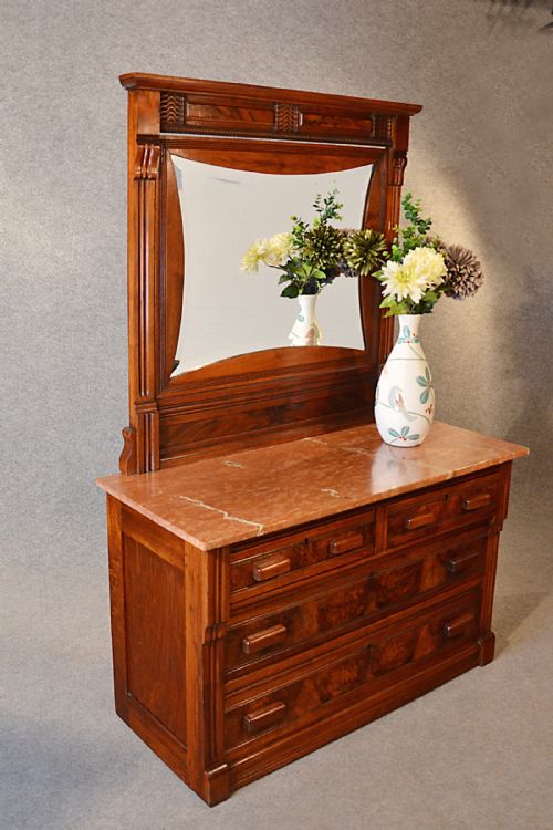 Antique Walnut Dressing Table Wash Stand Italian Marble Chest Drawers C1880