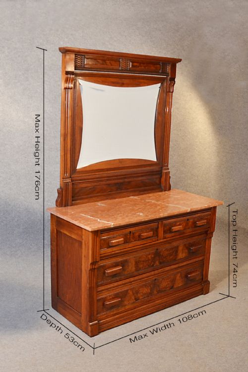 fig 1. Antique Walnut Dressing Table Wash Stand Italian Marble Chest Drawers c1880