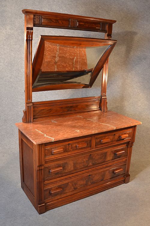 fig 4. Antique Walnut Dressing Table Wash Stand Italian Marble Chest Drawers c1880