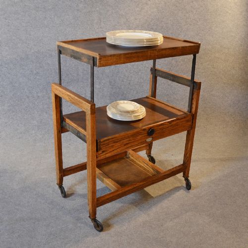 Antique Oak Serving Tea Trolley Metamorphic Vintage Butlers Serving Buffet C1910