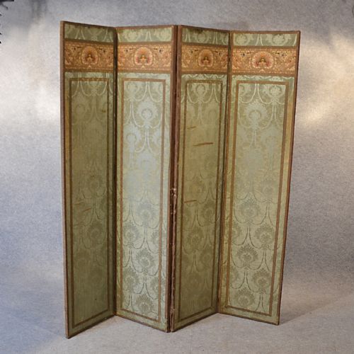 Antique Screen Quality Silk Panel Victorian Room Divider Folding Partition C1870