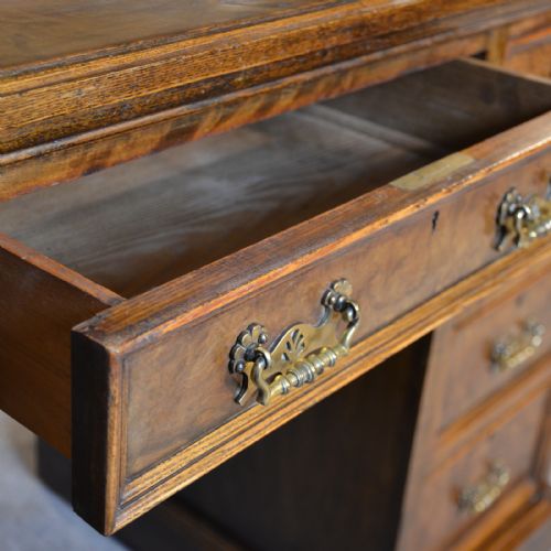 fig 3. Antique Desk Walnut Oak Victorian English Pedestal Writing Table Shoolbred c1880