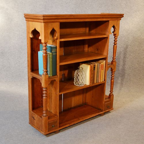 Antique Pine Bookcase Victorian Original Pitch Pine Display Book Shelf C1900