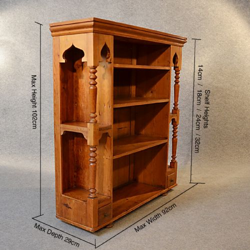 fig 1. Antique Pine Bookcase Victorian Original Pitch Pine Display Book Shelf c1900