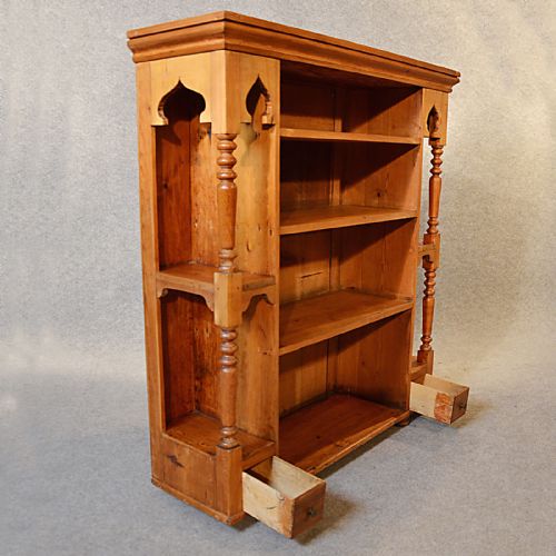 fig 2. Antique Pine Bookcase Victorian Original Pitch Pine Display Book Shelf c1900