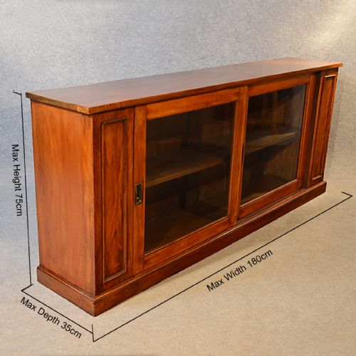 fig 1. Antique Bookcase Walnut Library Cabinet Long Low Display English Victorian c1900