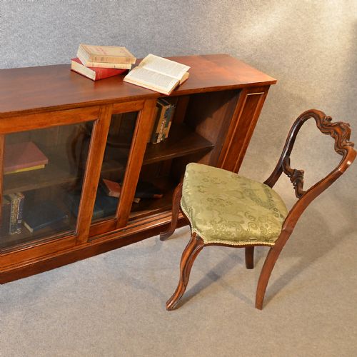 fig 2. Antique Bookcase Walnut Library Cabinet Long Low Display English Victorian c1900
