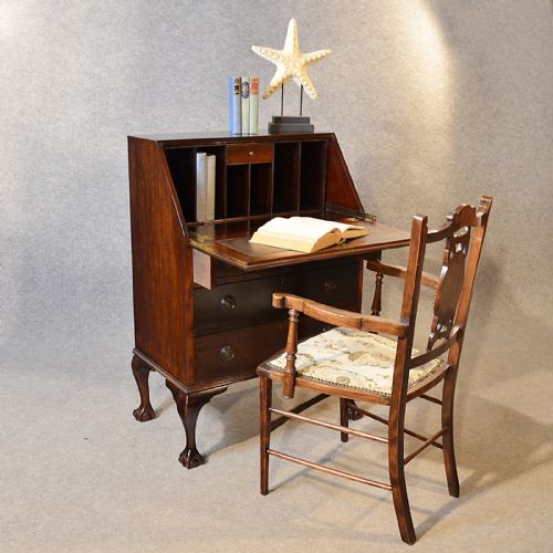 Antique Bureau Edwardian Writing Desk Mahogany English Queen Anne C1910