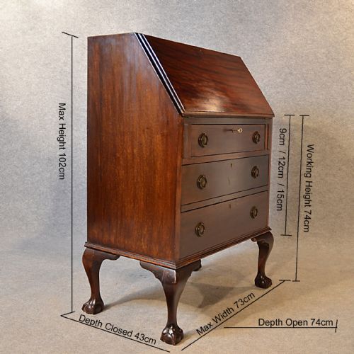fig 1. Antique Bureau Edwardian Writing Desk Mahogany English Queen Anne c1910