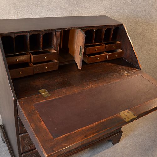 fig 3. Antique Bureau Carved Oak 3' Georgian English 18th Century Writing Desk c1740