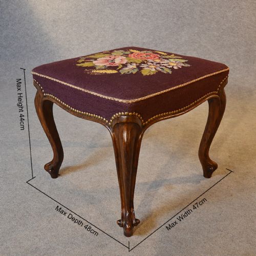 fig 1. Antique Dressing Stool Needlepoint Tapestry English Victorian Rosewood c1870
