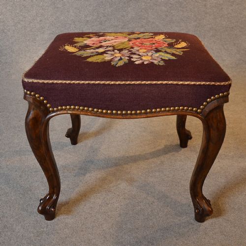 fig 2. Antique Dressing Stool Needlepoint Tapestry English Victorian Rosewood c1870