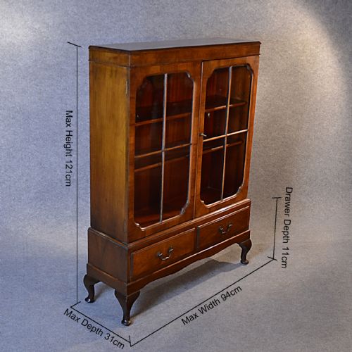 fig 1. Antique Display Cabinet China Cupboard Bookcase English Edwardian Walnut c1910