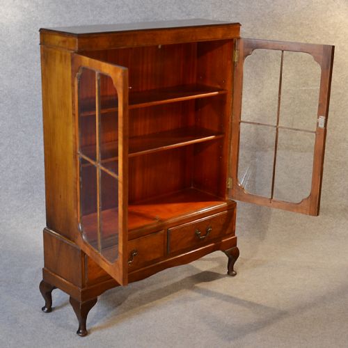 fig 3. Antique Display Cabinet China Cupboard Bookcase English Edwardian Walnut c1910
