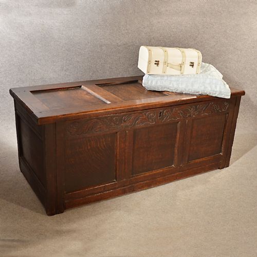 Antique Coffer Trunk Box Chest English Oak Carved 18th Century Georgian C1750
