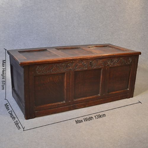 fig 1. Antique Coffer Trunk Box Chest English Oak Carved 18th Century Georgian c1750