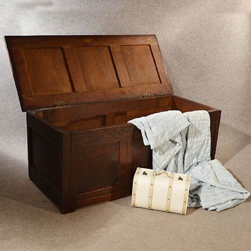 fig 2. Antique Coffer Trunk Box Chest English Oak Carved 18th Century Georgian c1750