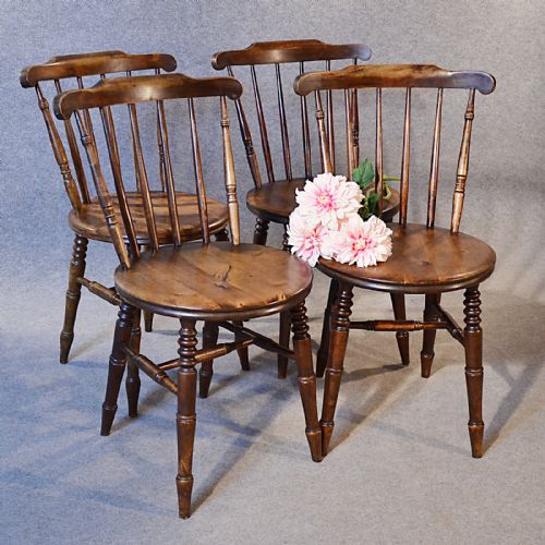 Antique Set 4 Chairs Victorian Kitchen Dining Windsor Quality English Beech 1900