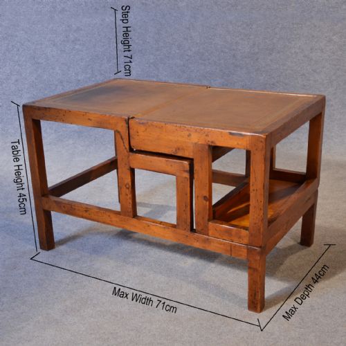 fig 1. Antique Metamorphic Library Steps Leather Top Side Table English Edwardian c1910