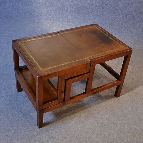 fig 2. Antique Metamorphic Library Steps Leather Top Side Table English Edwardian c1910