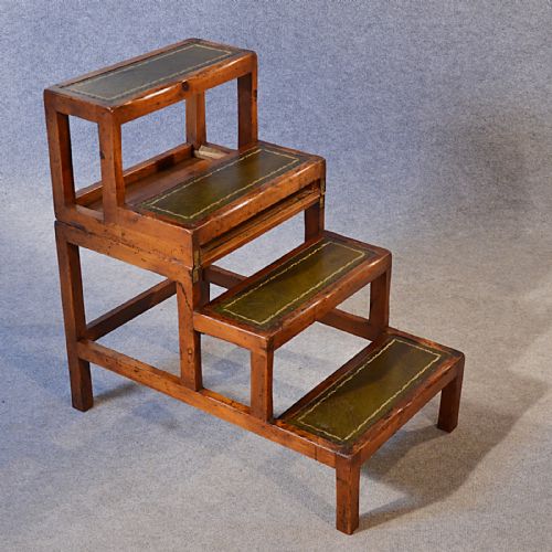 Antique Metamorphic Library Steps Leather Top Side Table English Edwardian C1910