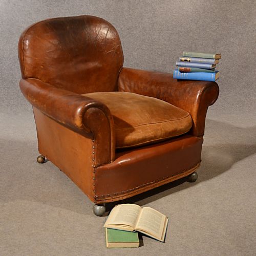 Antique Leather Armchair Vintage Club Easy Chair Victorian English C1900