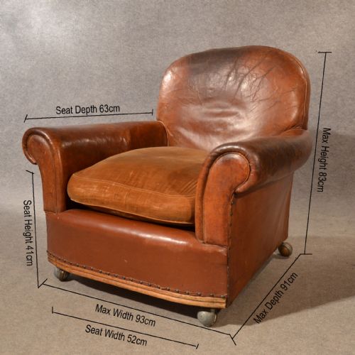 fig 1. Antique Leather Armchair Vintage Club Easy Chair Victorian English c1900