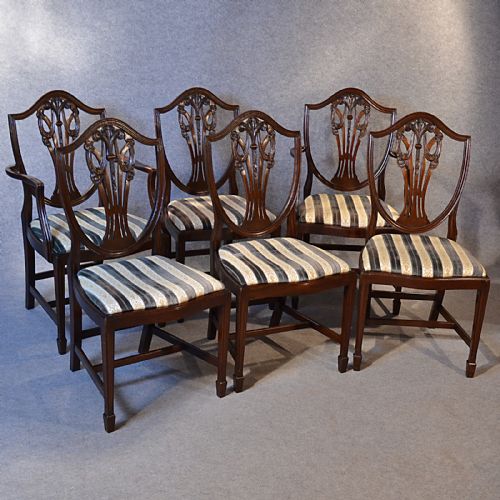 Antique Set 6 Dining Chairs Mahogany Hepplewhite Edwardian with Carvers C1910