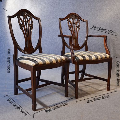 fig 1. Antique Set 6 Dining Chairs Mahogany Hepplewhite Edwardian With Carvers c1910