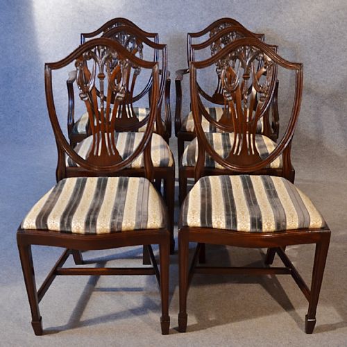 fig 2. Antique Set 6 Dining Chairs Mahogany Hepplewhite Edwardian With Carvers c1910