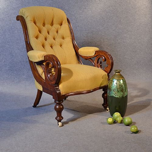Antique Chair Library Salon Armchair Quality Mahogany Victorian English C1860