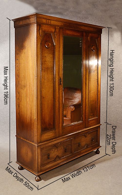 fig 1. Antique Wardrobe Oak Compactum Mirror Door Quality Edwardian English c1910