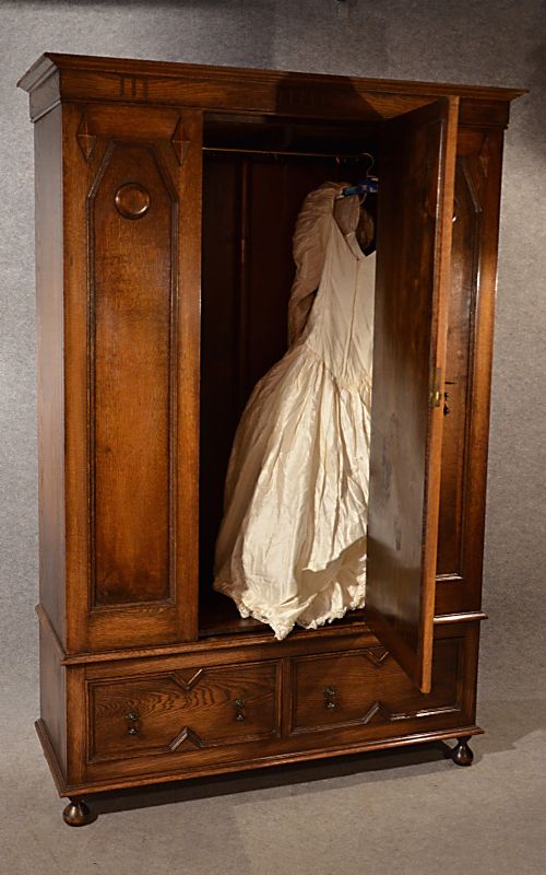 fig 3. Antique Wardrobe Oak Compactum Mirror Door Quality Edwardian English c1910