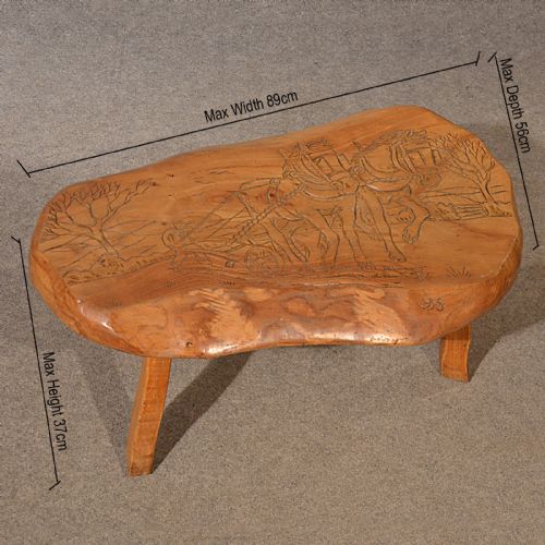 fig 1. Antique Low Table English Elm Carved Country Coffee Side Lamp Victorian c1900