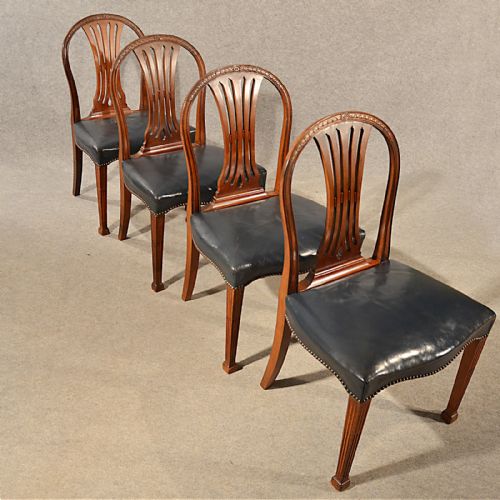 Antique Dining Chairs Leather Wide Seat Victorian English Hepplewhite Hoop C1880