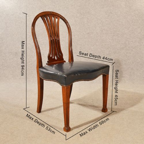 fig 1. Antique Dining Chairs Leather Wide Seat Victorian English Hepplewhite Hoop c1880