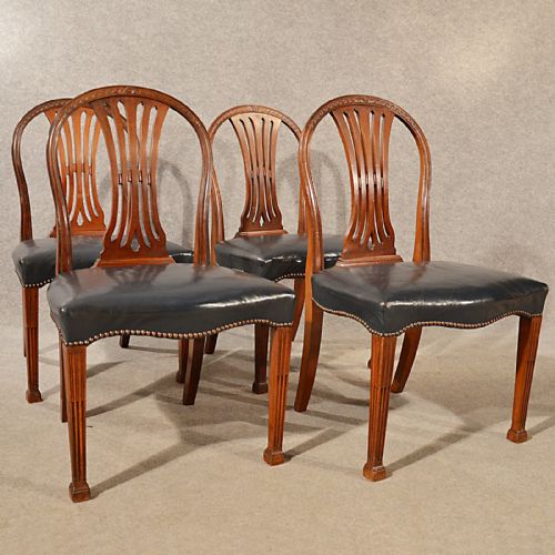 fig 2. Antique Dining Chairs Leather Wide Seat Victorian English Hepplewhite Hoop c1880