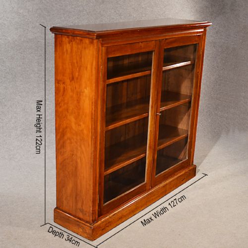 fig 1. Antique Bookcase Solid Walnut Display Cabinet Quality English Victorian c1880