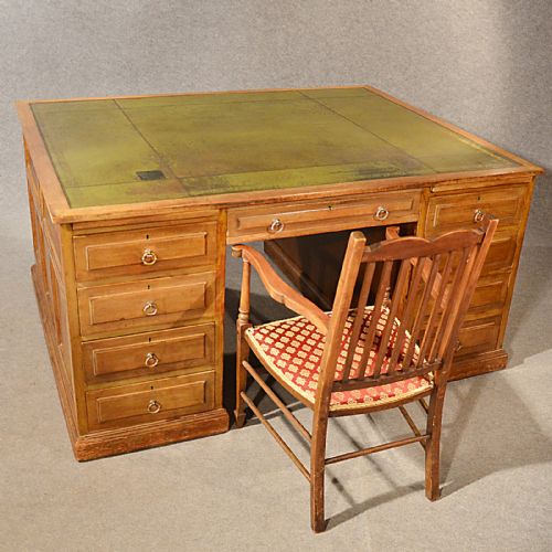 fig 2. Antique Partners Desk Office Leather Top Large Victorian English Mahogany c1900