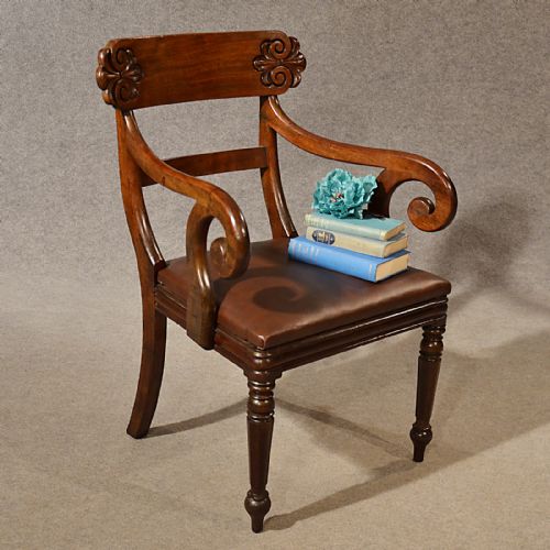 Antique Leather Study Desk Elbow Chair Large Wide Quality English Regency C1830